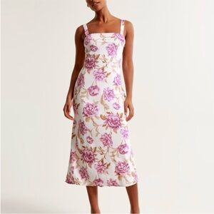 Abercrombie & Fitch Pink Floral Crepe Slip Midi Dress